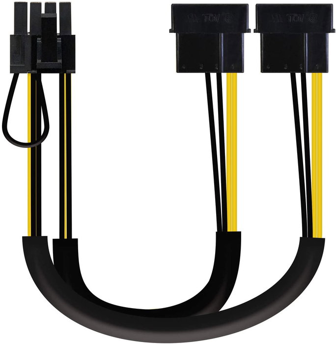 Aisens Cable de Alimentación Tarjeta Gráfica 2x Molex 4 pin a PCI-E 6+2 pin Negro 20 cm